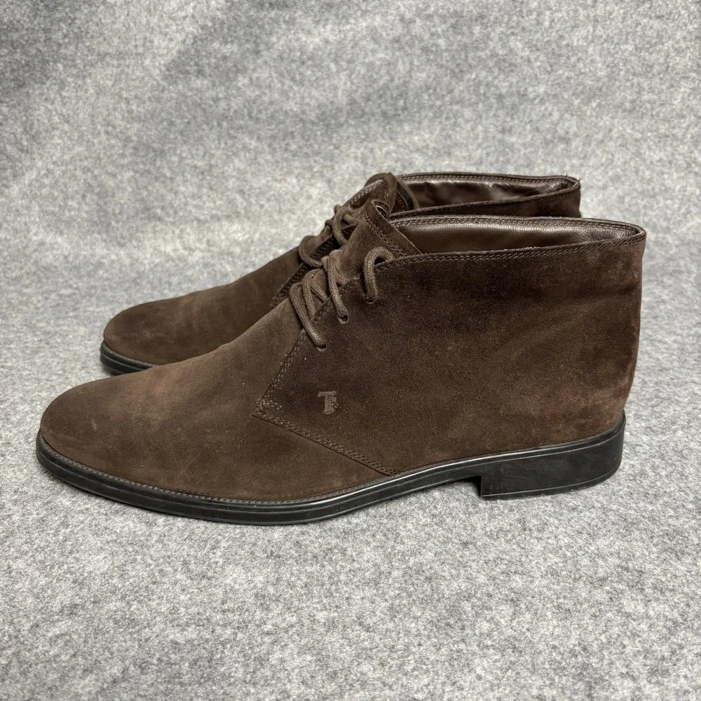 Tod's Dark Brown Gray‎ Leather Calfskin Suede Chukka Lace Up Ankle Boots Mens 11